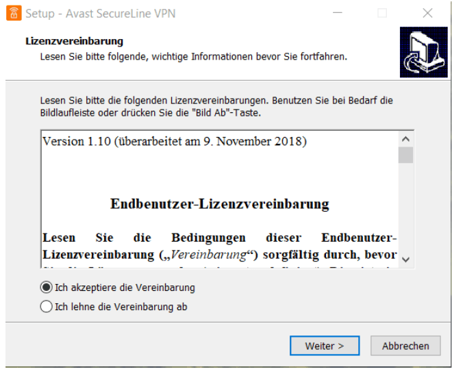 Avast-VPN-Installation-Lizenzvereinbarung
