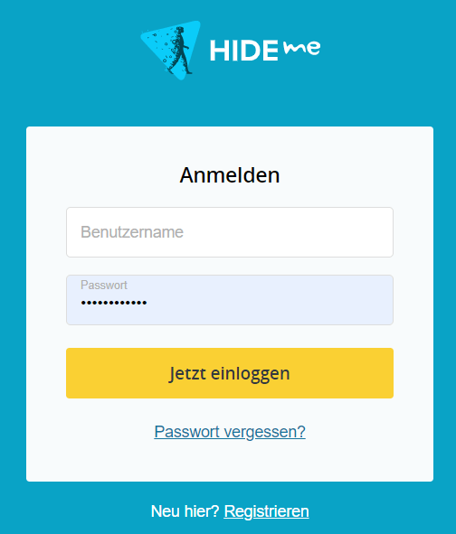 Hide.me-Anmelden